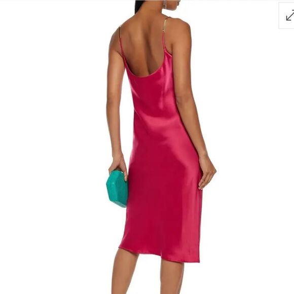 GALVAN LONDON Christiane Chain-Trimmed Satin Midi Slip Dress pink $1035 NWT 6 - Picture 3 of 10